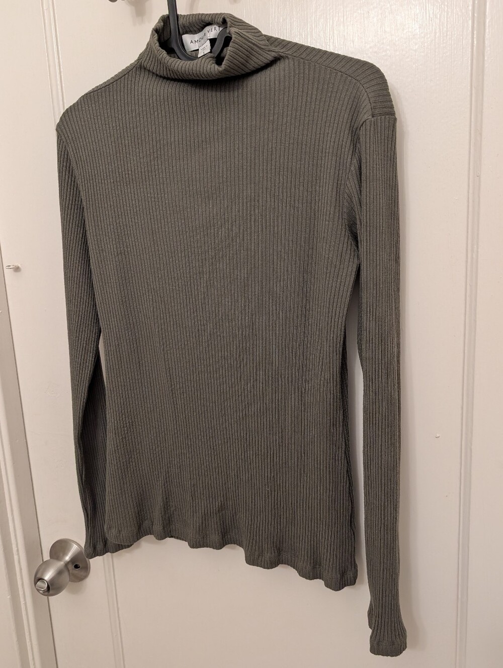 Amour Vert Women Size S Lux Paris Rib Turtleneck Green Mock Neck Modal Stretch